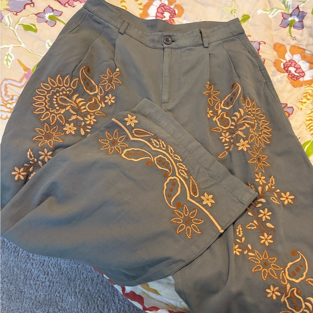 Free People Embroidered Pleated Pants